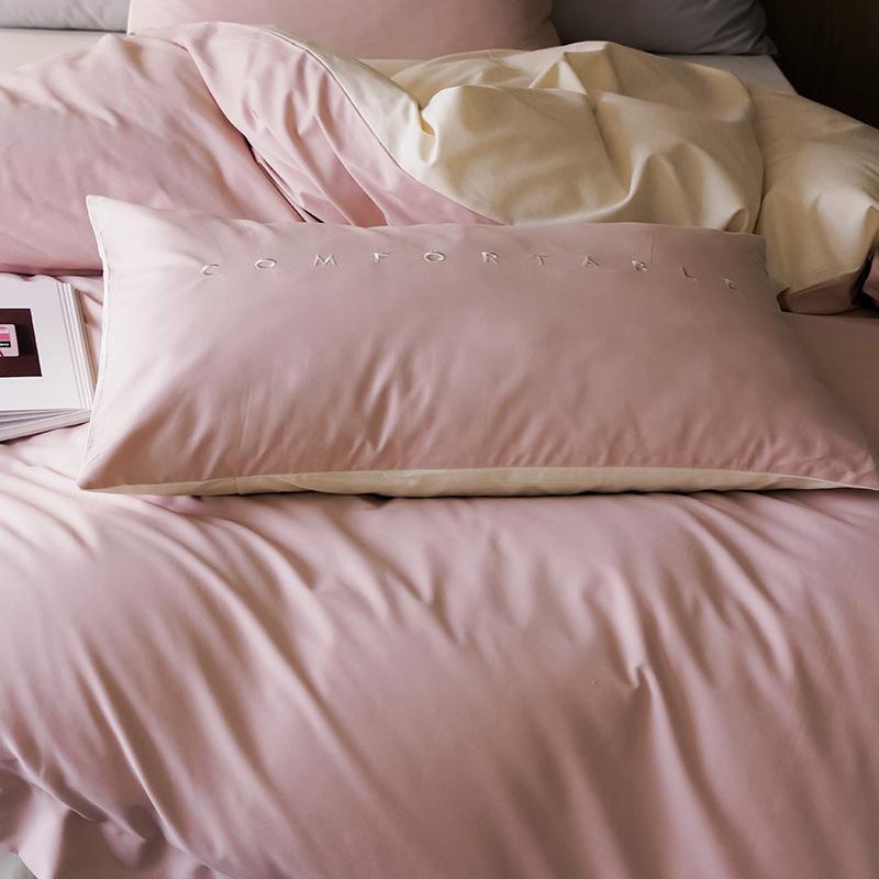 Class A Maternal And Infant Grade Simple Double Spell Light Luxury Abraded Cotton 4Pcs Set Pure Cotton Embroidered Quilt Cover Bed Sheet 3-Piece Set