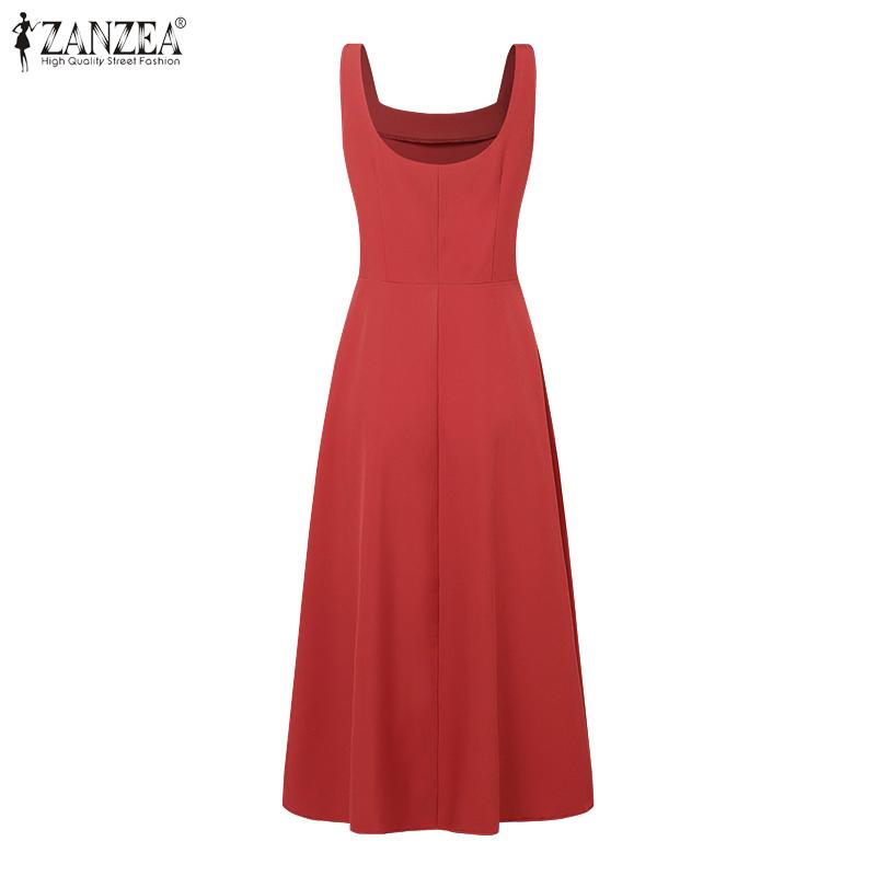 ZANZEA Damen Freizeit U-Ausschnitt Sommer Ärmellos Urlaubs Kleid