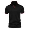 Men's Black Red Trim V Neck Short Sleeve Summer Casual Polo Shirt