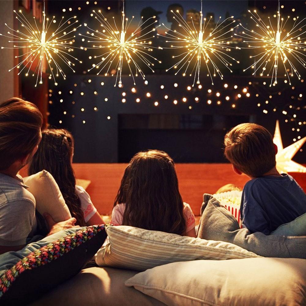 Solar LED Firework String Lights: Waterproof, Remote-Controlled Dandelion Design for Outdoor Hanging