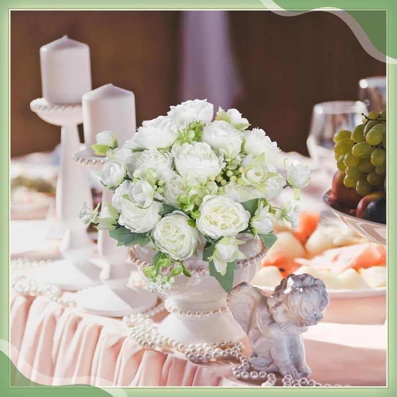 White Peony Artificial Flowers Fake Silk Bouquet For Wedding Decoration Table Home Room Decoration DIY Bridal Flower Arrangement