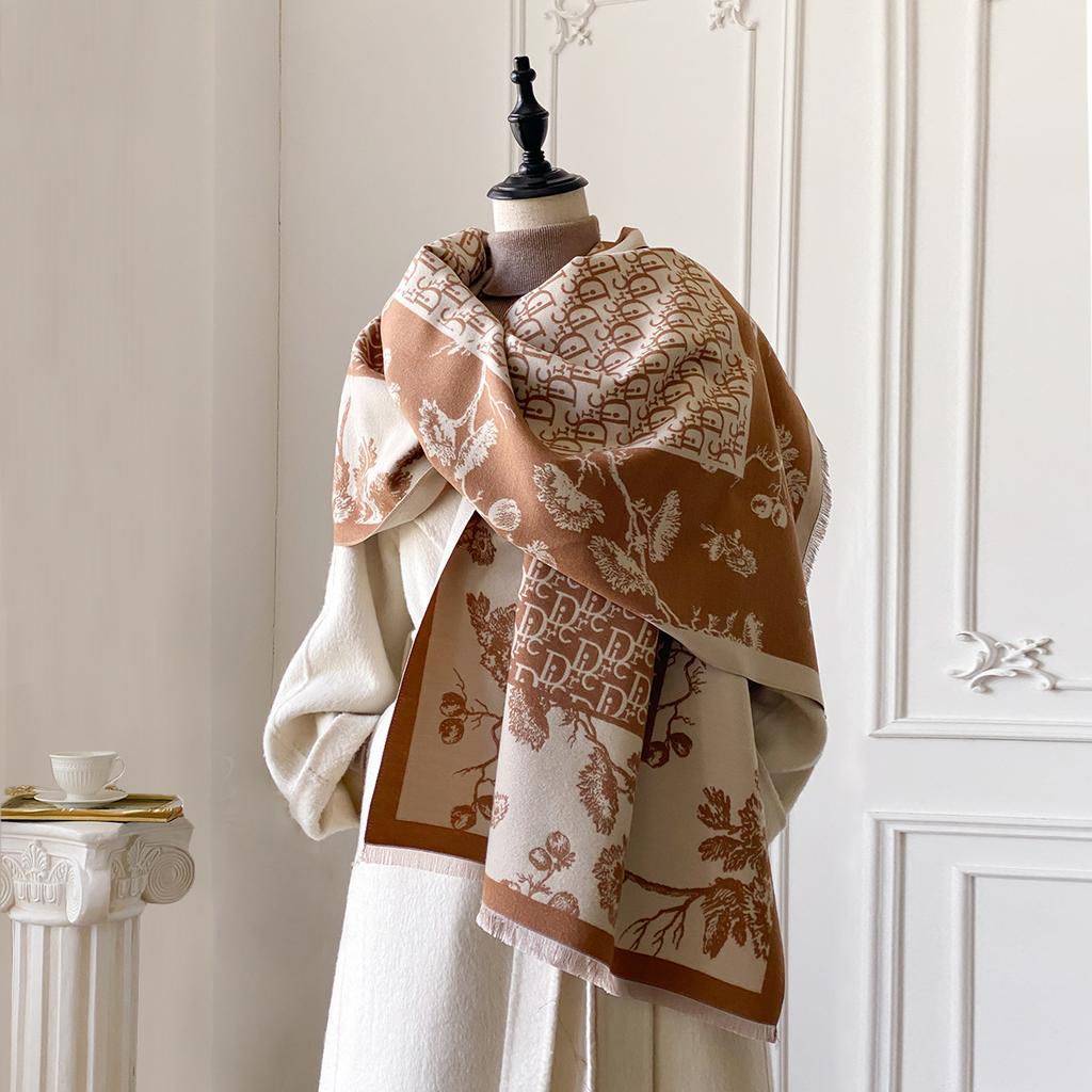 Winter Luxury Women Two-Sided Jacquard Scarf Cashmere Warm Shawl Outdoor Coldproof Windproof Blanket Pashmina Elegance Scarf