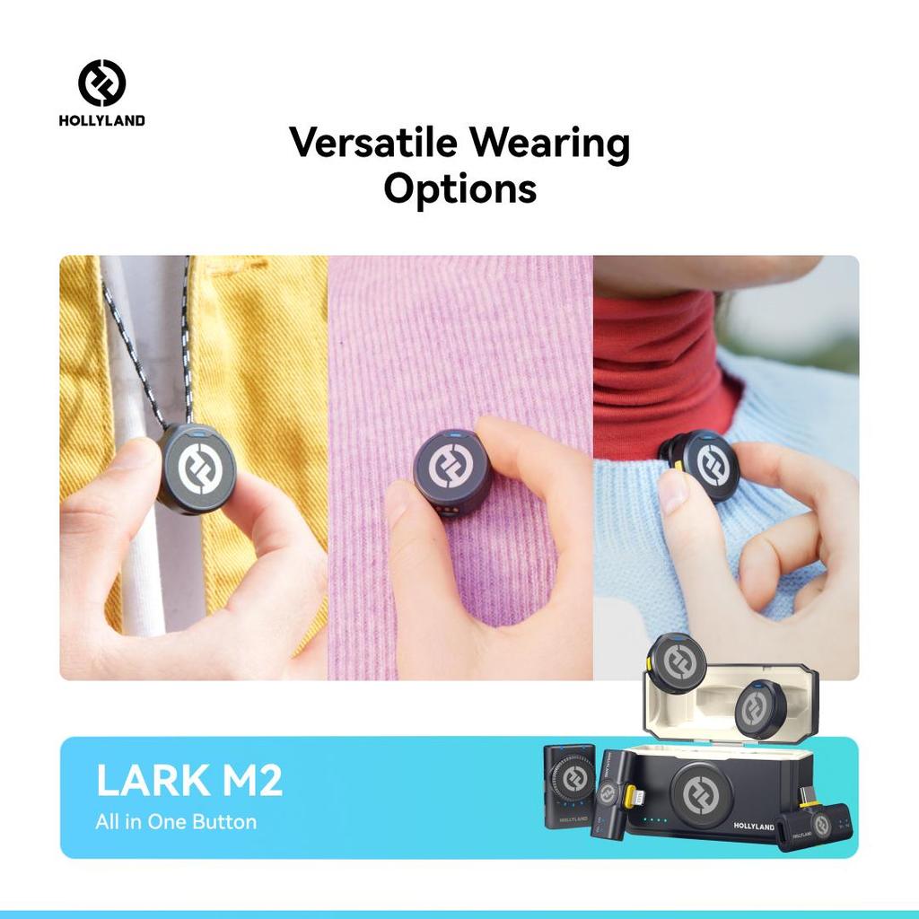 Hollyland Lark M2 Wireless Microphone, 48kHz/24bit Studio Sound, 300m Range, 40H Battery, Noise Cancellation, Magnetic Clip, for Camera Phone Vlog