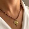 Modern Stainless Steel Necklace with Heart Flower/Grape Charm Crystal Beads Adjustable Closure Neckchain Accessory