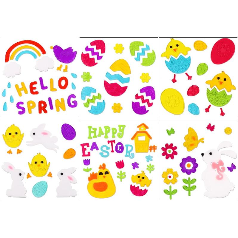JOICEE 6pcs Easter Gel Clings, Egg Bunny Chick Stickers for Window Decors