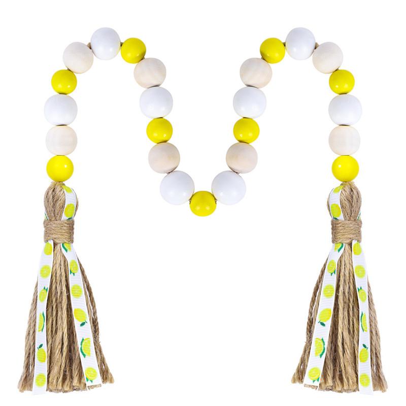 Dekorativ Naturlig Träpärlkrans Tofs Snöre Väggupphängning Tofs Snöre Handgjord Krans Bondgårds Prydnad Heminredning