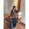 Korean Retro Coffee-Toned Two-Piece Effect Patchwork Shirt - Women's Spring 2026 Long Sleeve Top