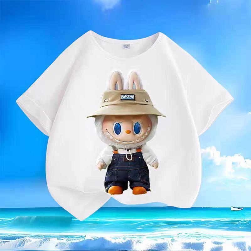 

labubu одежда мультяшная футболка с коротким рукавом для мальчиков и девочек летняя повседневная топы S