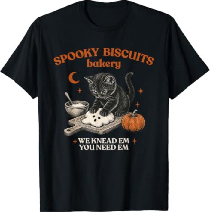 Retro Funny Spooky Biscuits Club Cat Lovers Pastry Halloween T-Shirt