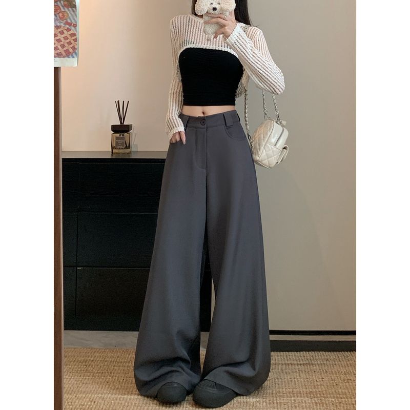 Kumikumi High-Grade Solid High Waist Suit Casual Pants Women Autumn Loose Slimming Drape Wide Leg Pants Trousers
