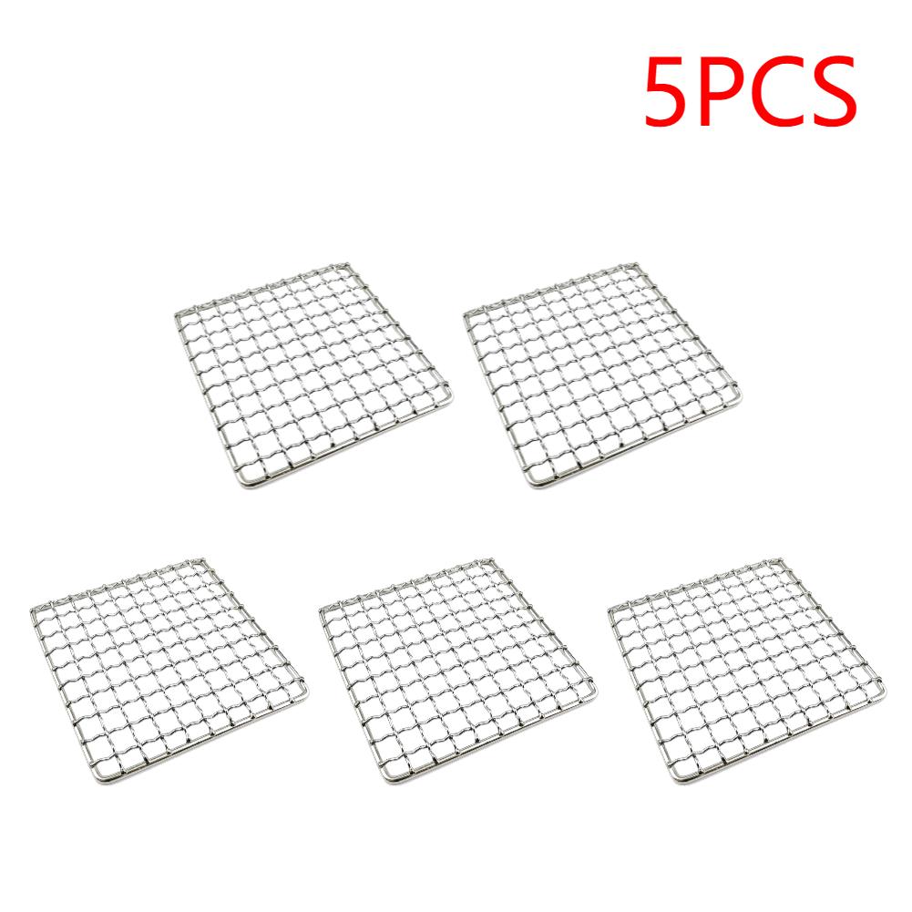 1-5PCCamping Grill Grate Stainless Steel Mesh Grill Bushcraft Grill Camping Rack for Fire Cooking BBQ Backpacking Campfire Rated