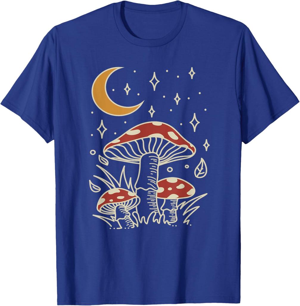 Pilz Mond Sterne Grafik T-Shirt Cottagecore Hexenhaft Astrologie Himmlischer Print T-Shirt