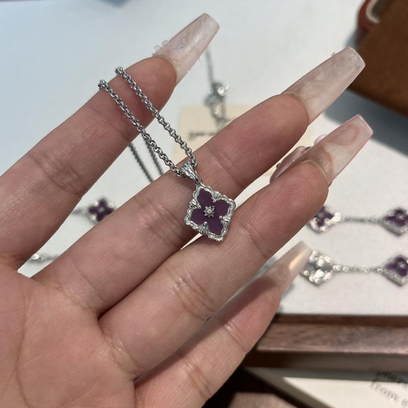 Bubufeng Small Violet Four Leaf Flower Necklace Bracelet Earrings Light Luxury Delicate Premium Retro Court Style