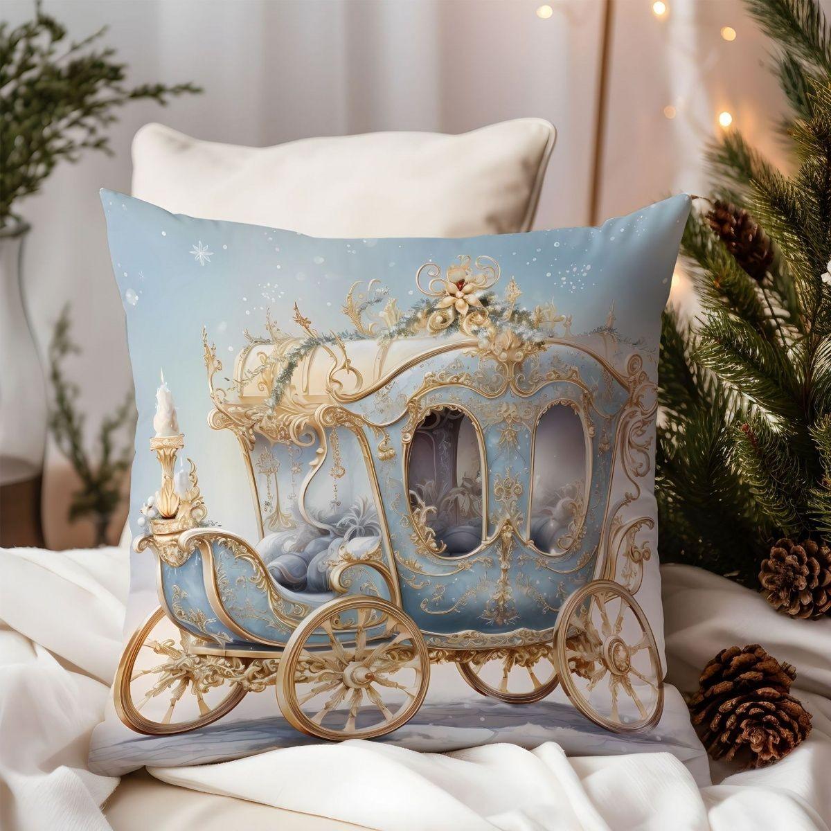 

Christmas Elegant Floral Deer Throw Pillow Cover, Festive Golden Accent Printed Cushion Case 16x16Inch