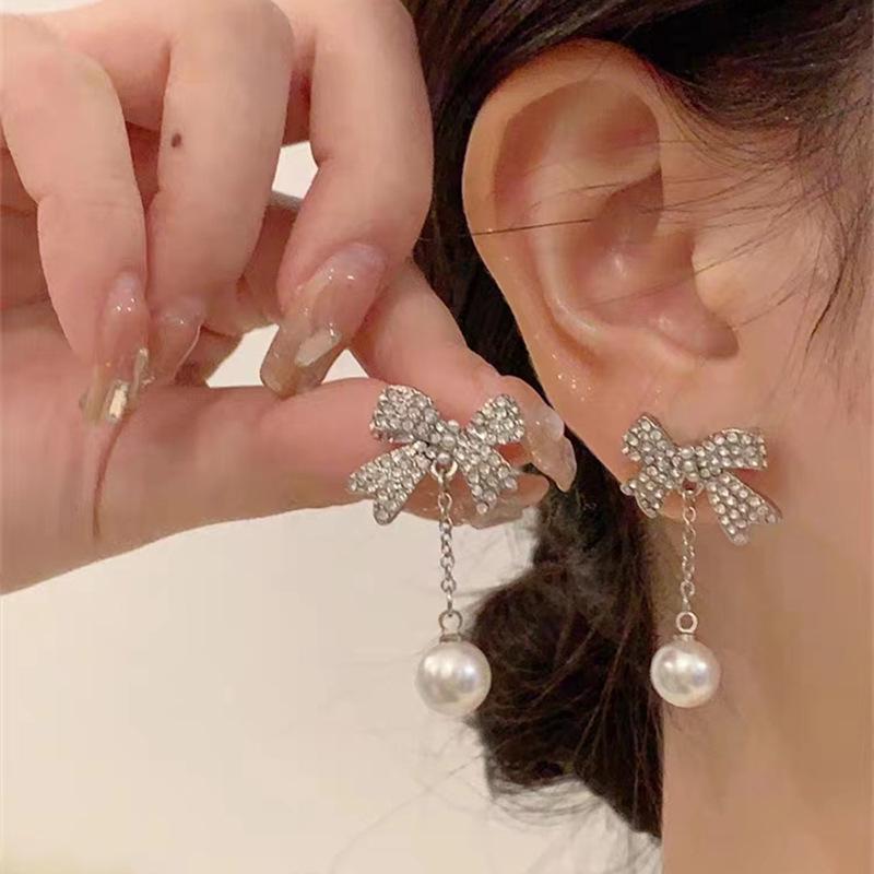 S925 Silver Bowknot Pearl Stud Earrings, 2023 Trendy Women s Jewelry