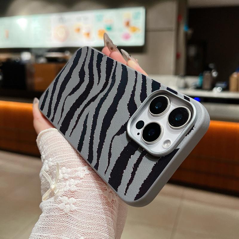 Zebra-Print Shockproof Soft Case For iPhone 16 Pro Max 15 Pro 14 Plus 13 12 11 Lens Protection Matte Leather Texture TPU Slim Phone Cover
