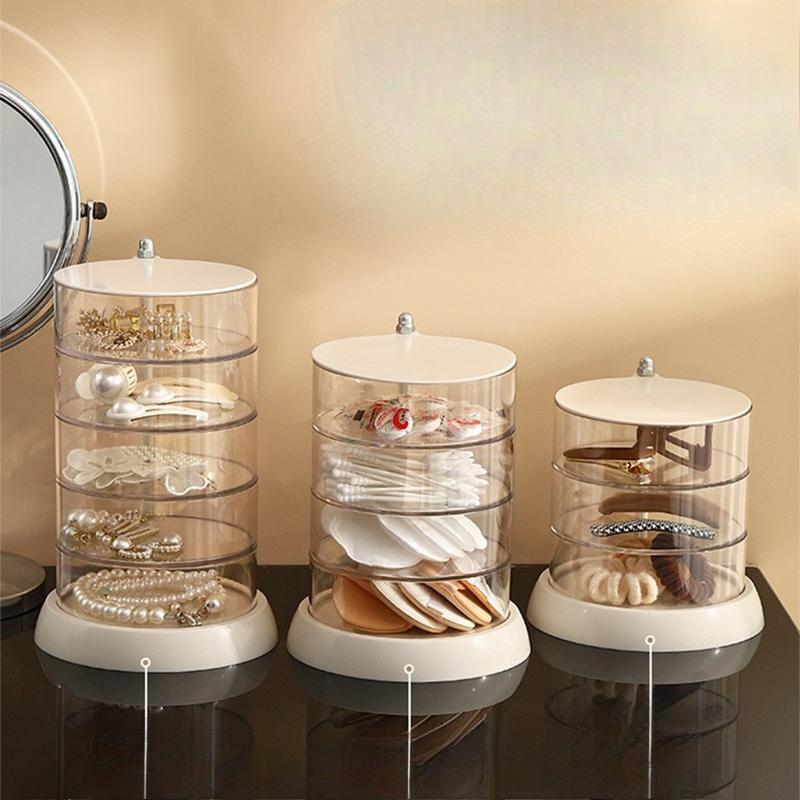 Desktop Dust-proof Dressing Table, Storage Rack, Rotating Jewelry Storage Box, High-end and Exquisite Necklace, Earrings, Stud Jewelry Box
