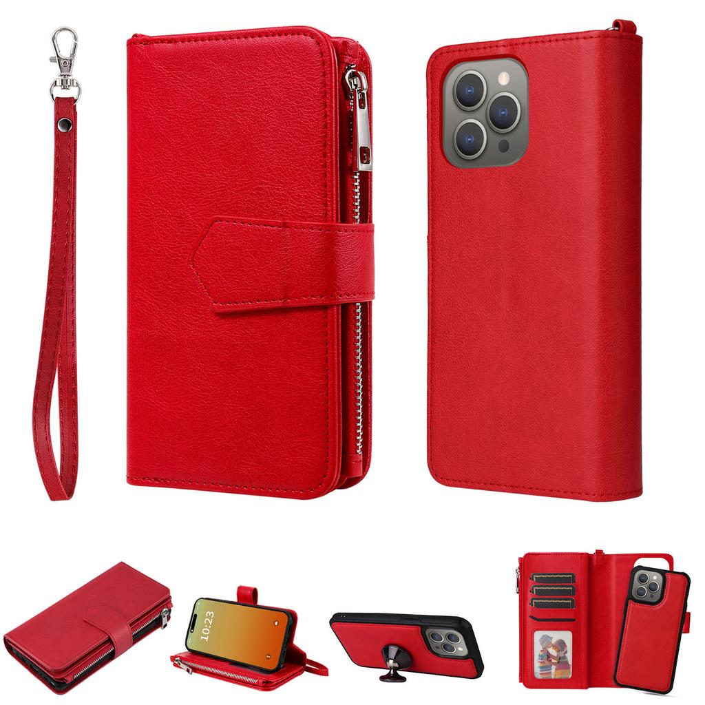 Applicable to iPhone17 mobile phone leather case 16Pro multi-function zipper wallet split magnetic two-in-one card