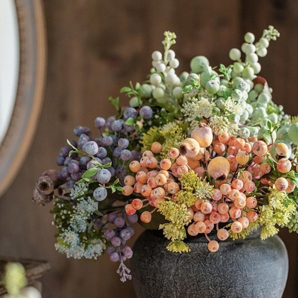 Frost Finis Multi-color Artificial Berry Branches Blueberry Fruits Bouquet Floral Arrangement