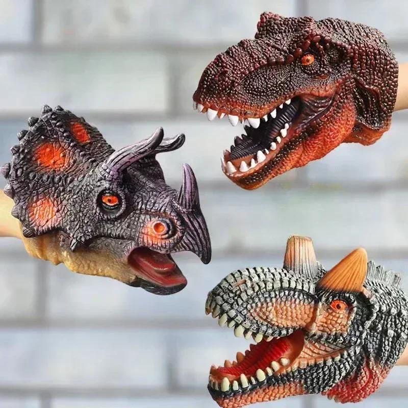 Soft Hand Puppets Dinosaur Head Model Toy Role Play Pet Cat Dog Teasing Toy Tyrannosaurus Rex Shark Animal Cosplay Toy Kids Gift