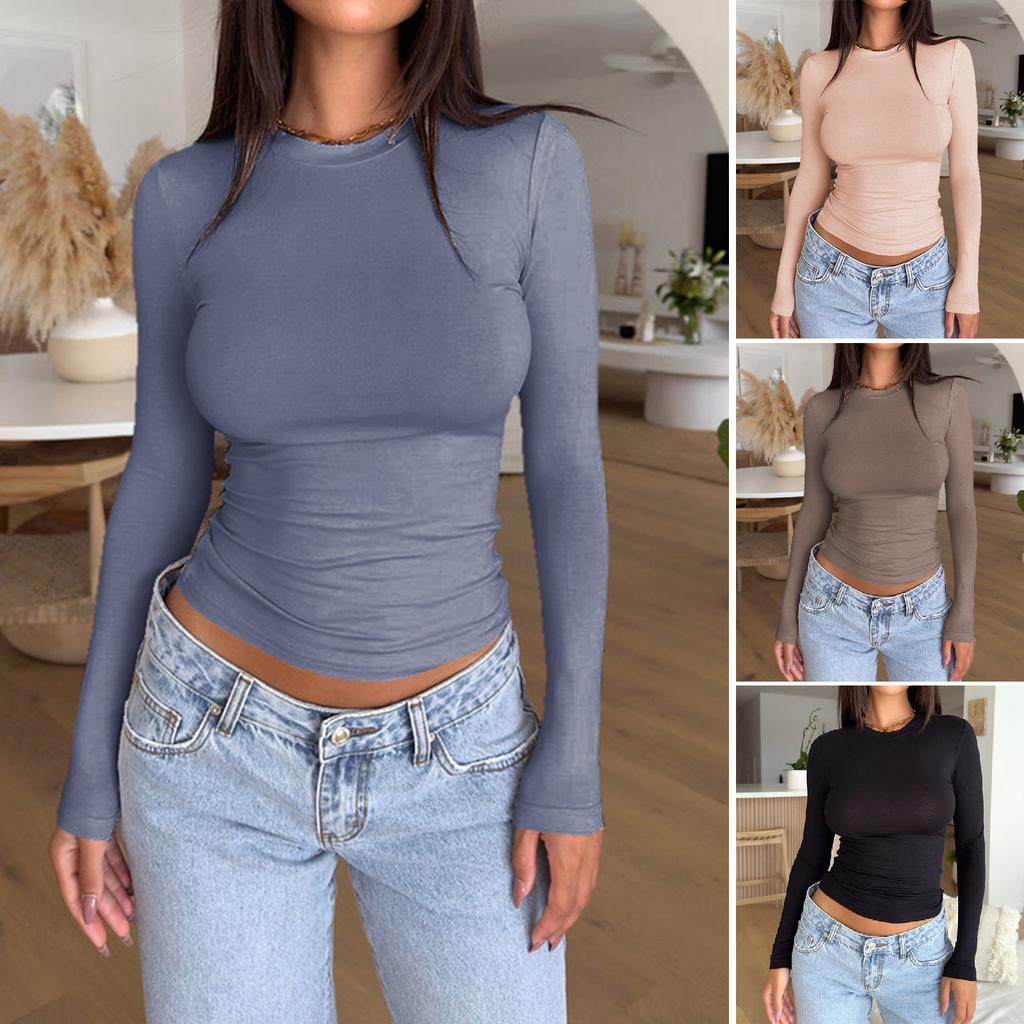 New Daily Fitness Commuting Sexy Slim Fit Y2k Base Shirt Women'S Casual Loose Long Sleeved T-Shirt Top