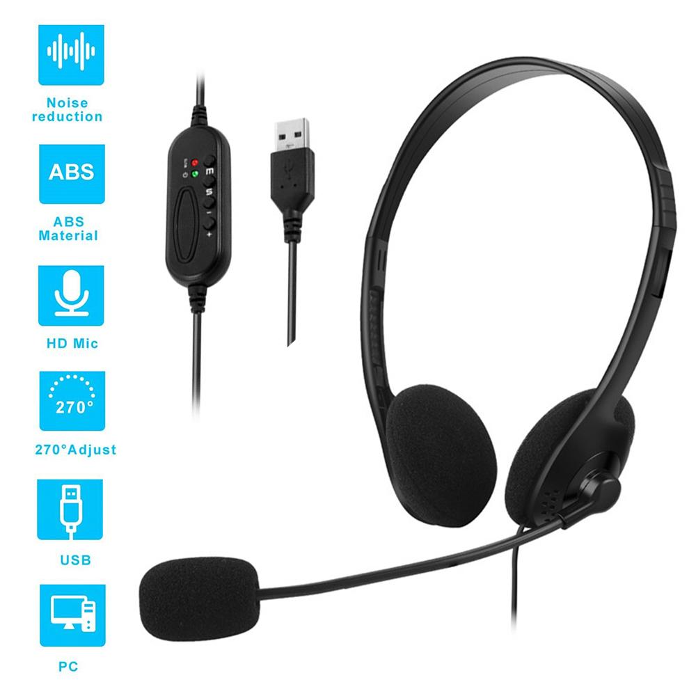 USB headset with microphone noise reduction for computer calls chat call center headset  headset