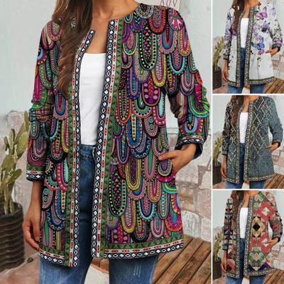 Women Coat Butterflies Print Retro Long Sleeve Loose Soft Ethnic Style Vintage