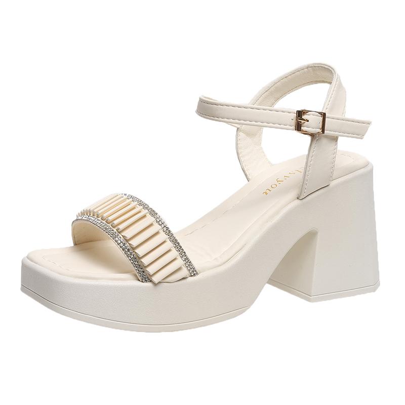 

Женские сандалии Лето 2025 Элегантные каблуки и удобные сандалии Женские Роскошные высокие каблуки Модные сандалии на ремешке с пряжкой Дизайнерские сандалии 41 бежевый