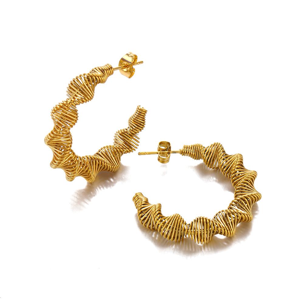 Spring Coil Twisted C Shape Hoop Earrings Gold Color Stainless Steel Geometric Earrings  Jewelry Gifts