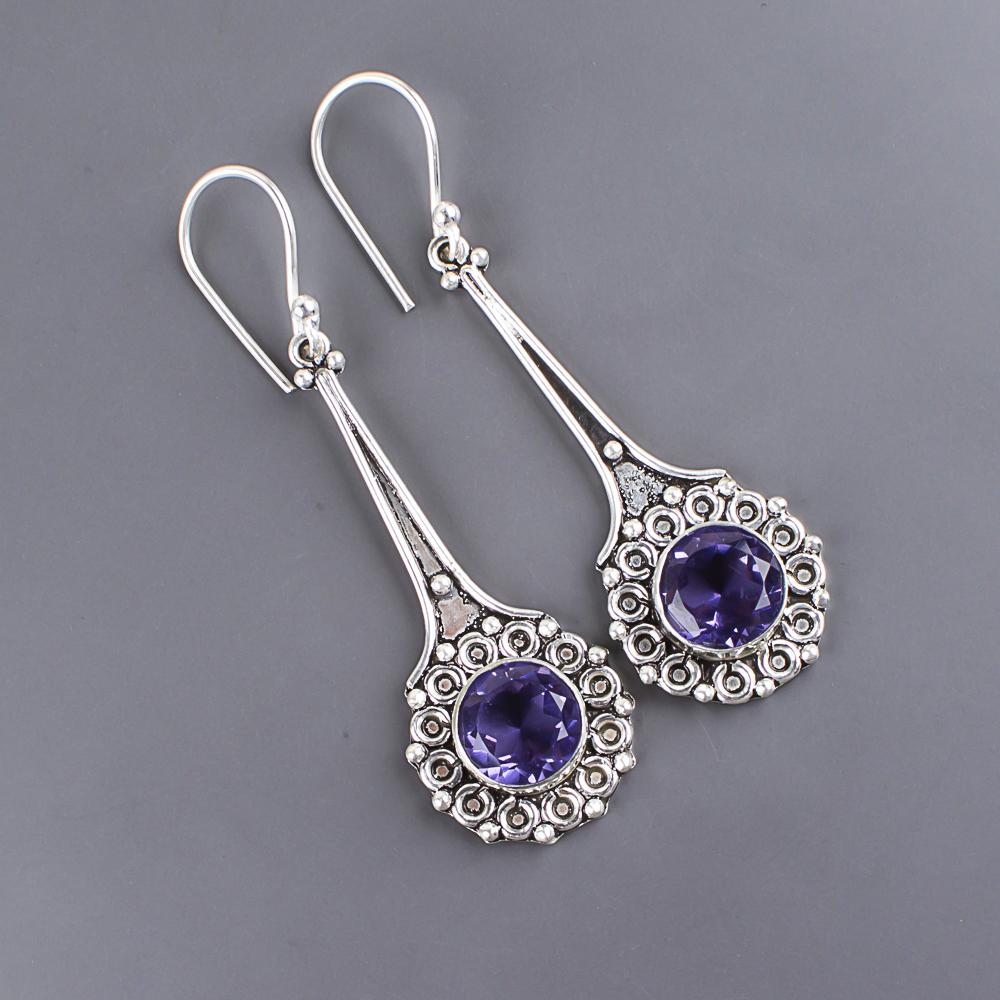 

Серьги с иолитом, украшения из стерлингового серебра 925 пробы, винтажные серьги ручной работы, ювелирный подарок для мамы, серьги 2.52 Inches фиолетовый