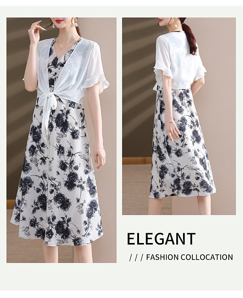 Sophisticated Summer Two-Piece Set for Middle-aged Women: Wide-leg Skirt and Top Ensemble