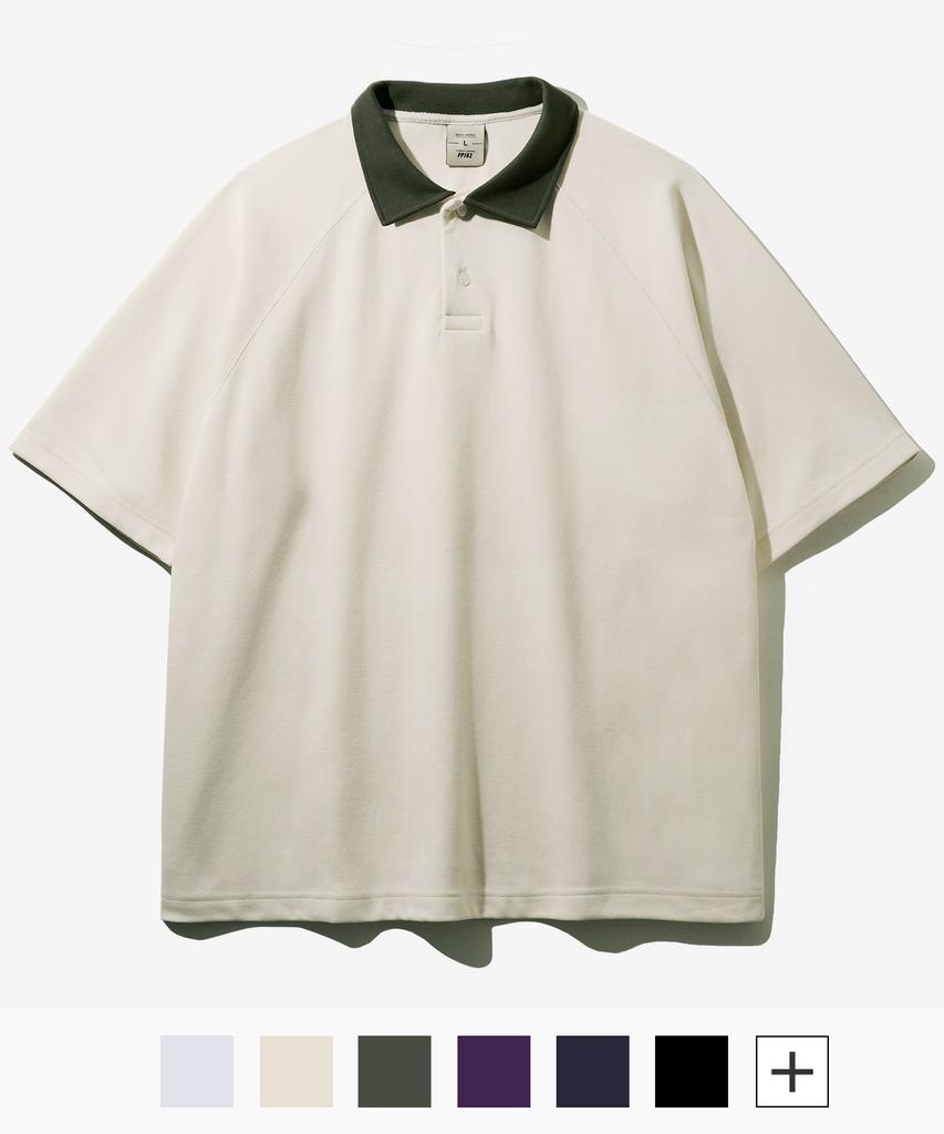 FP142 Double Cotton Two-Tone Collared Short Sleeve T-Shirt Ivory Sjst1412