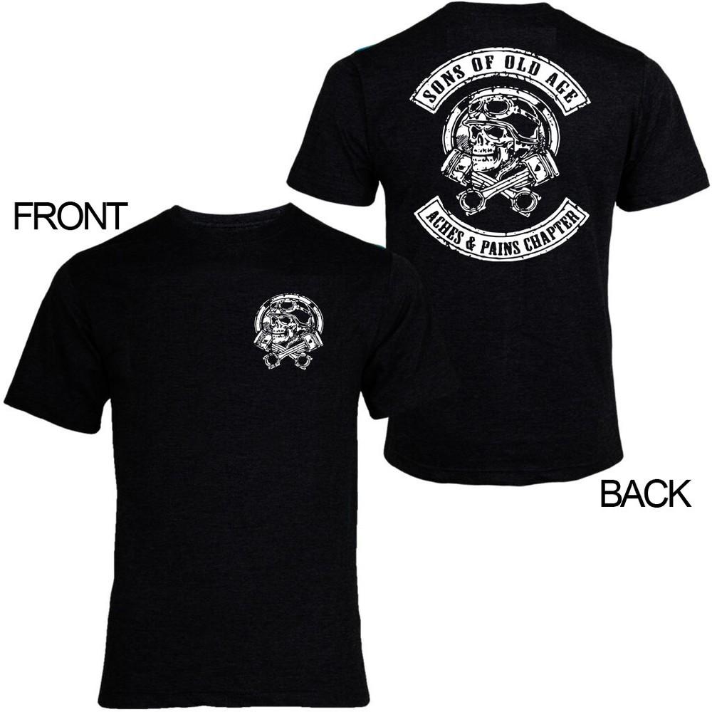 Sons of Old Age Biker Style Motorcyle Aches and Pains Chapter Graphic Tee Shirt Unisex T-Shirt S