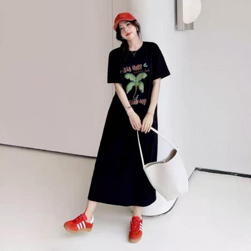 Weit geschnittenes Damen-T-Shirt-Kleid mit Rundhalsausschnitt und kurzen Ärmeln in großer Größe, langes lässiges Kleid, knielanges Nachthemd