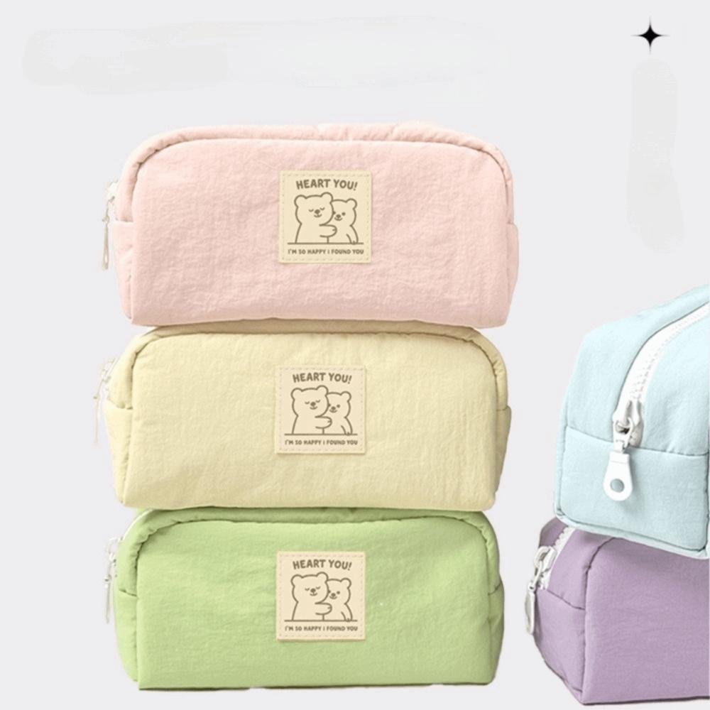 Solid Color Pencil Case Cartoon Pencil Pouch Cute Stationery Organizer Students