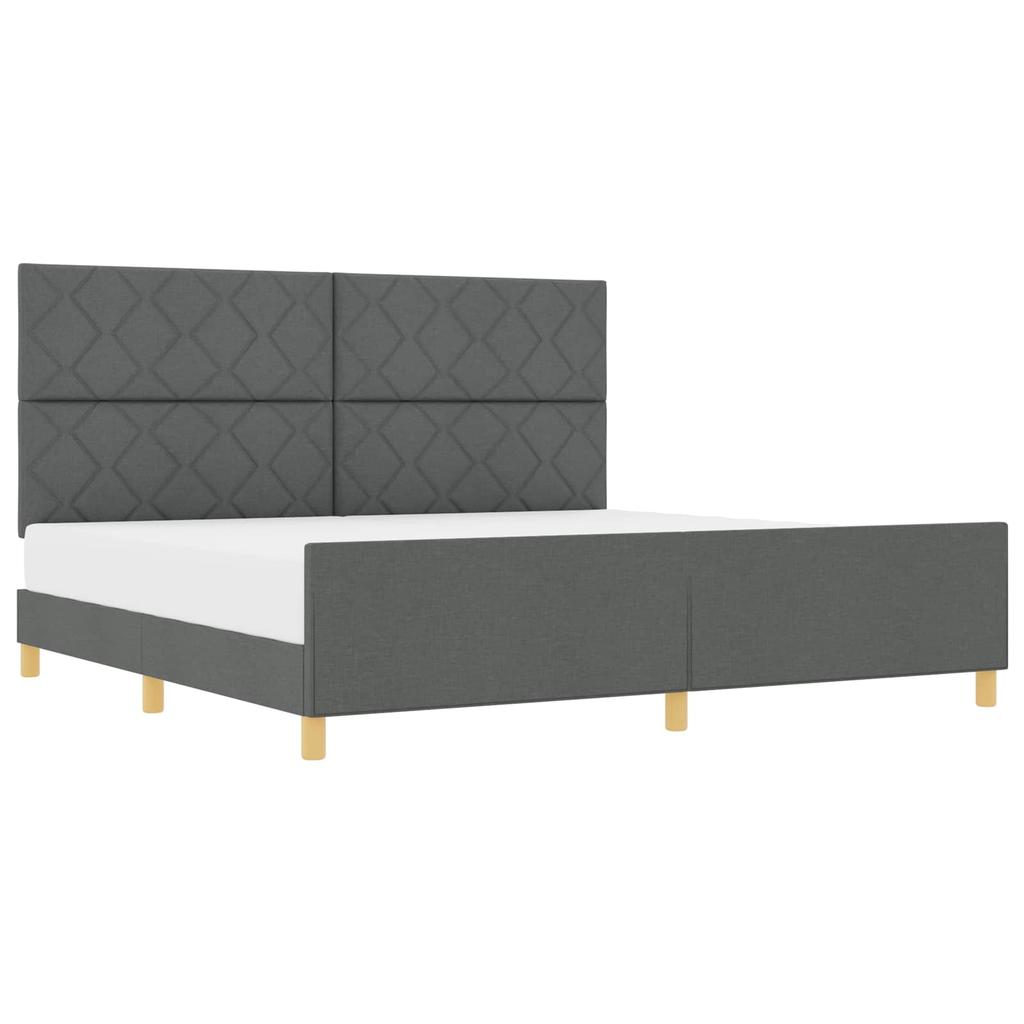 Bed Frame with Headboard Dark Gray 200 X 200 Cm Fabric