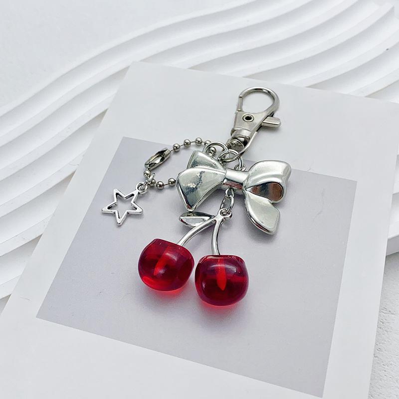 

Y2K Red Cherry Keychain Cute Cherry Bag Charm Star Keyring Purse Backpack Pendant Accessories Decor For Women Kawaii Cherry красный