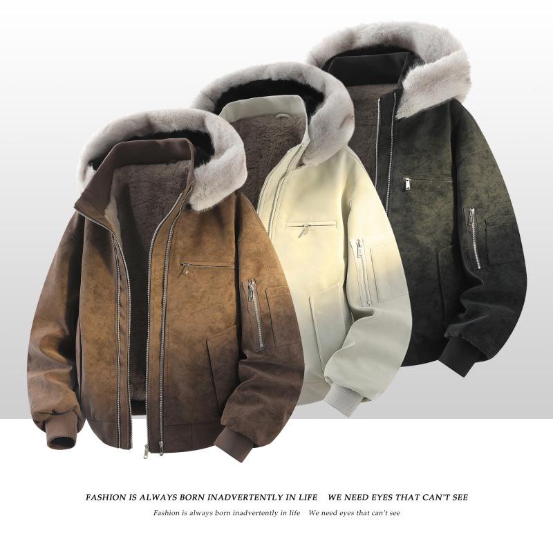 Winter Korean Trendy Men's White Cat Ear Detachable Cotton Jacket