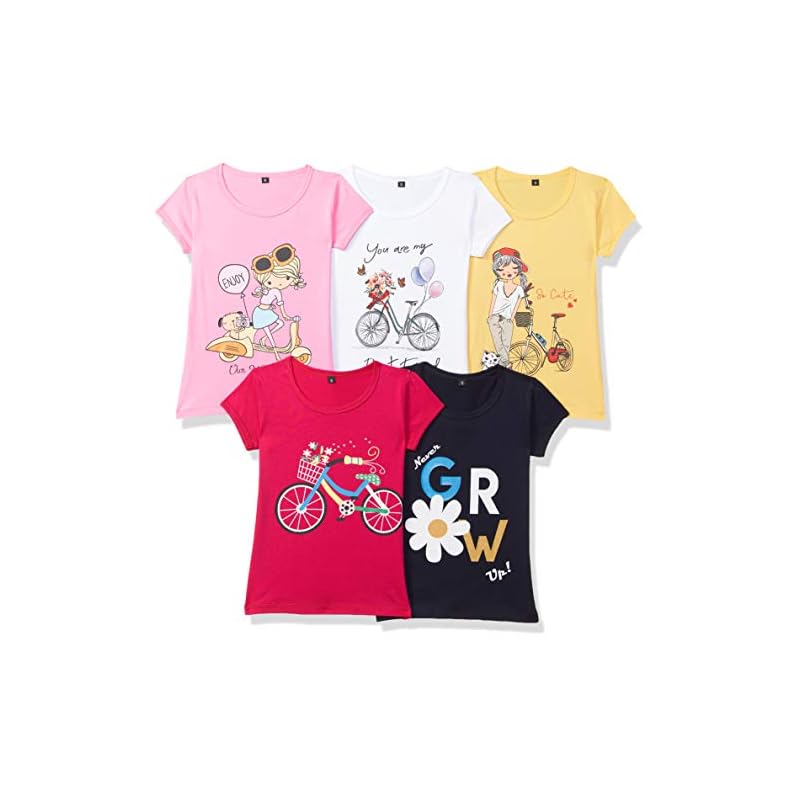T2F Girl's Plain Regular Fit T-Shirt (GLS-TSRT-03_Multicolor 3 2-3 Years)