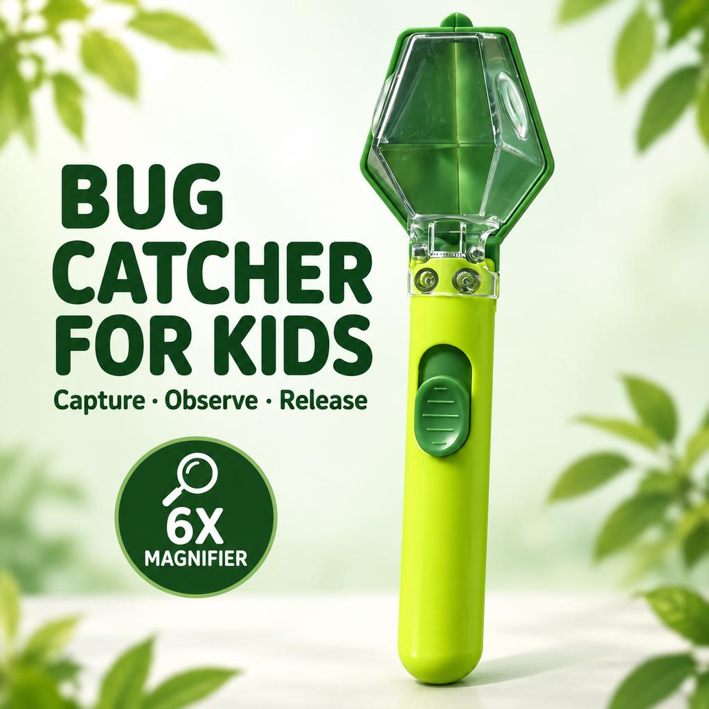 Kids Bug Catcher with 6X Magnifying Lens, Handheld Insect Observation Tool with Thumb-Slide Trap Chamber, ABS Outdoor Nature Exploration Toy