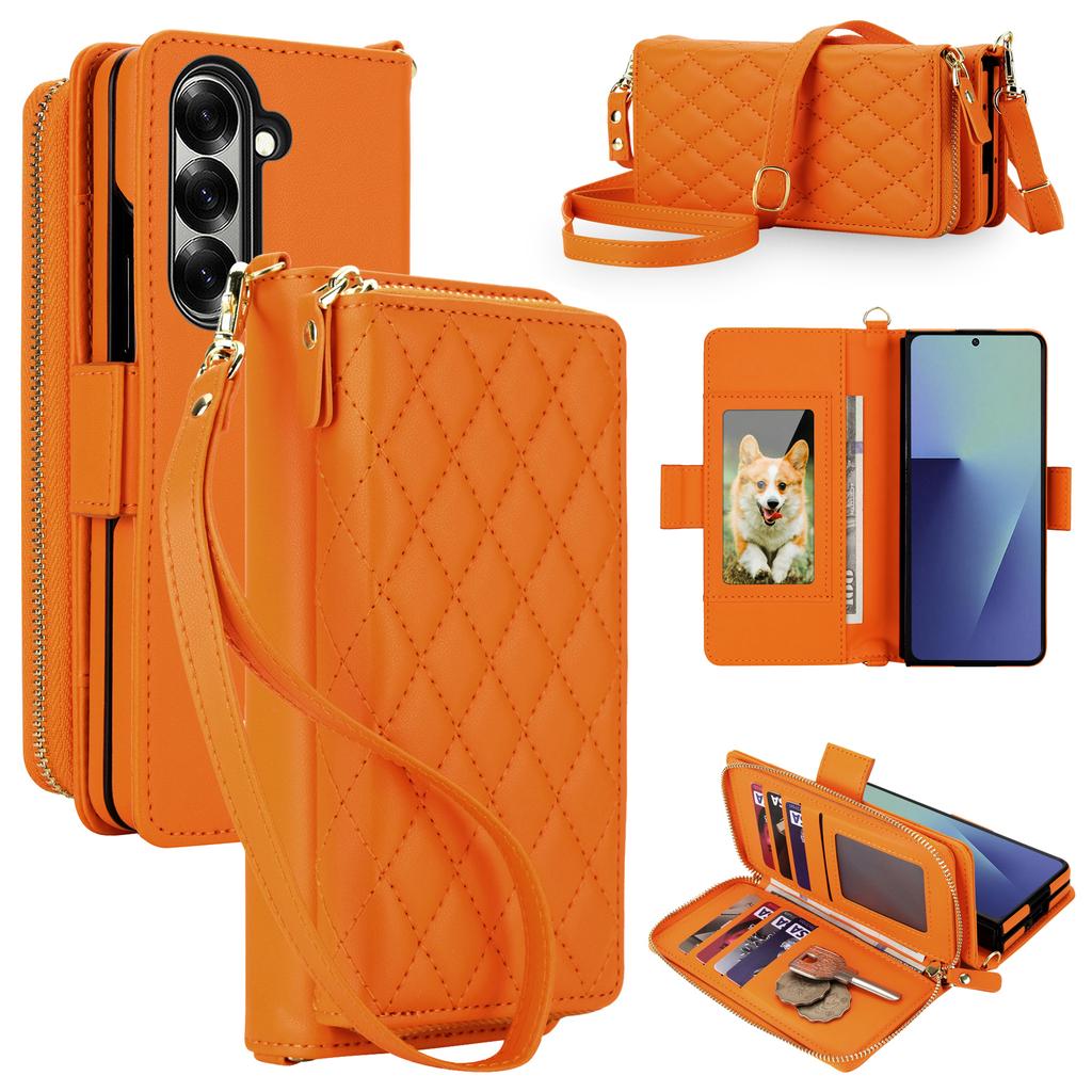 Fashion Elegant Crossbody Wallet Cards Solt Leather Case for Samsung Z Fold 3 4 5 6 7 Book Kickstand Shockproof Skin Feel Cover