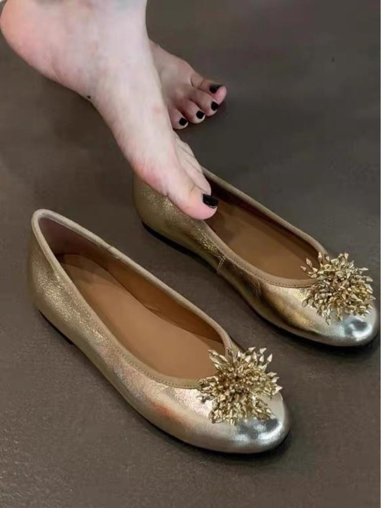 Sheepskin version~ niche design flower Mary Jane single shoes 2025 high-end versatile round head flat ballet shoes