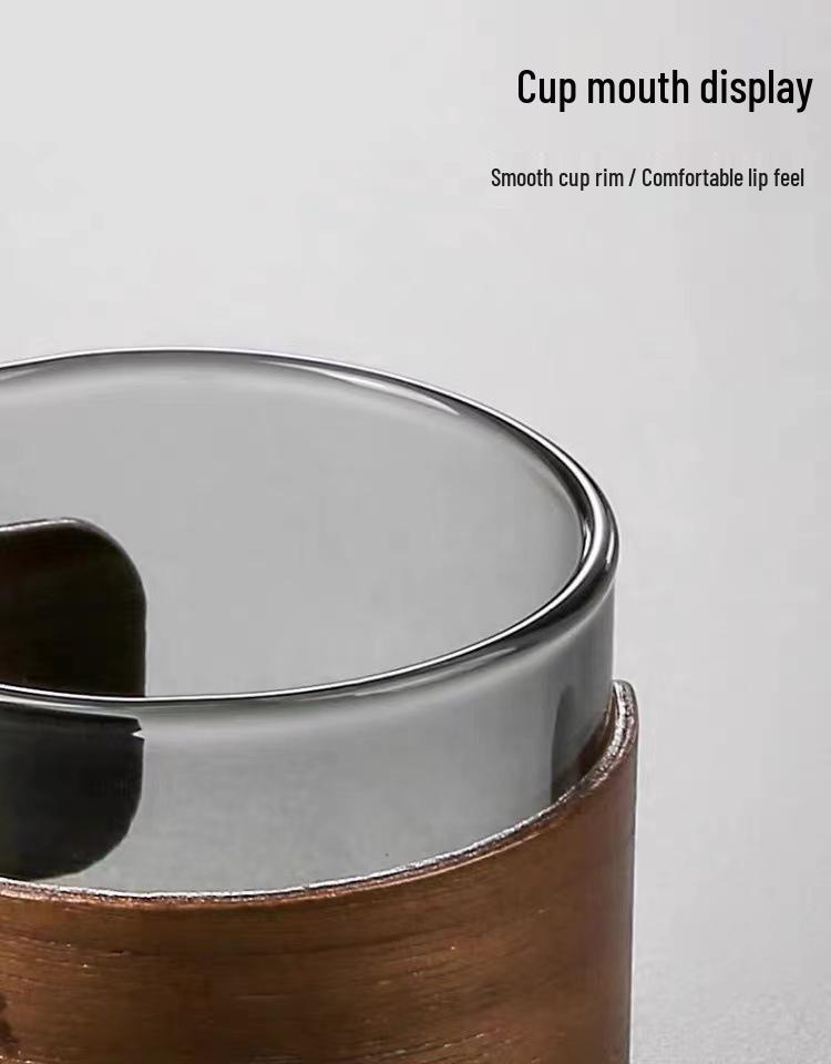 Insulated Borosilicate Glass Tea Cup with Walnut Wood Ring – Small, Multi-use for Home and Guests
