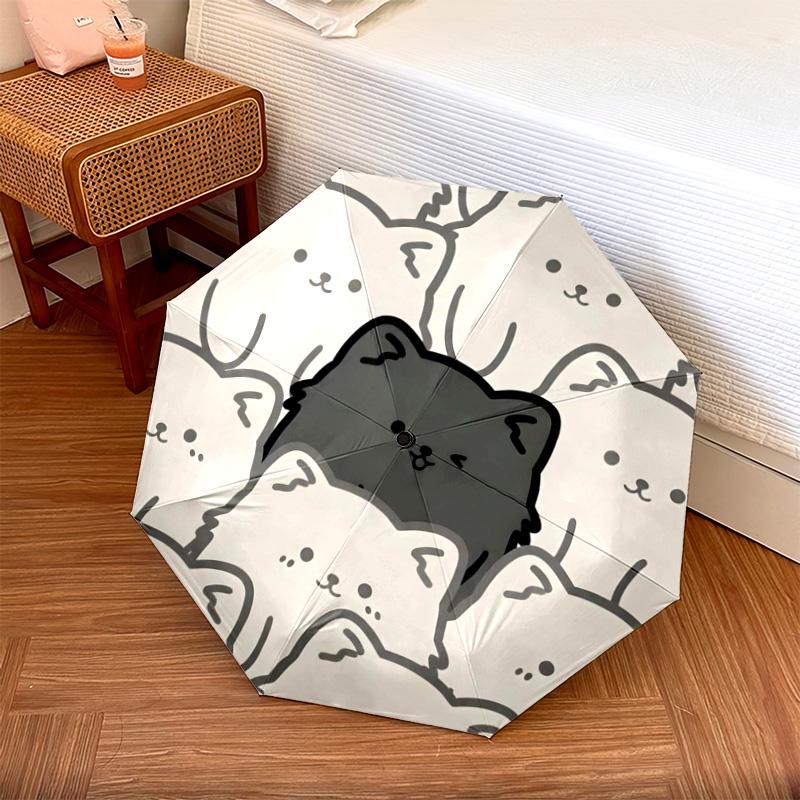 1 PC chow Automatic Folding Umbrella - Cartoon Pattern, Portable & Foldable Design with 8 Ribs, Christmas Birthday Gifts