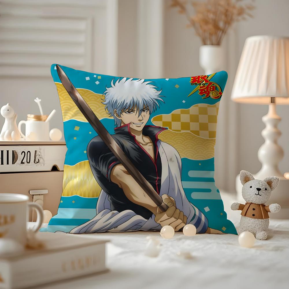 Anime GGINTAMA Cushion Cover Antidustmite Pillowcase Invisible zipper silky short plush Sofa cushion cover