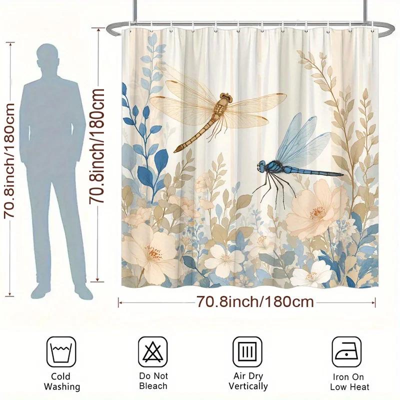 Whimsical Dragonfly and Floral Fusion Shower Curtain - Artistic Bath Decor, Perfect for Those Who Love Nature-Inspired
