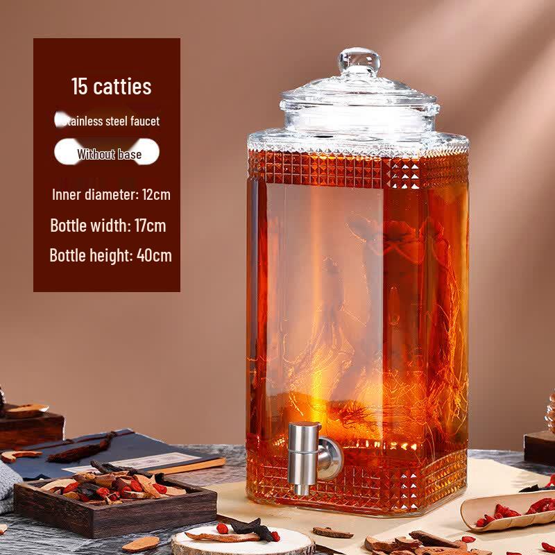 Octagonal Glass Wine Infusion Jar with Stainless Steel Faucet