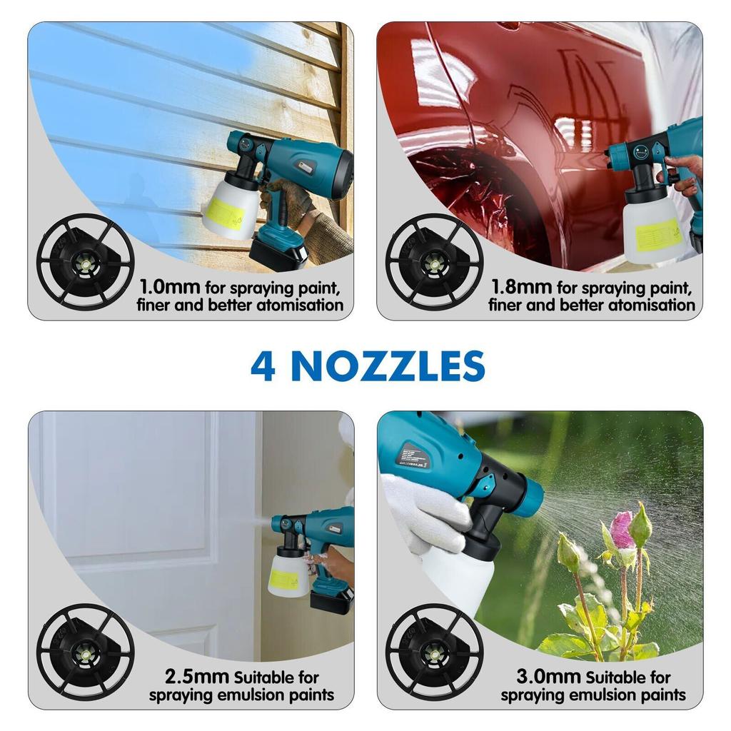 Cordless Electric Spray Gun with 3 Spray Patterns For Makita 18V Battery Handheld 800ML High Power Electric Paint Sprayer