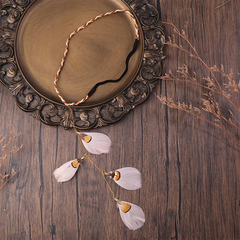 Vintage Peacock Feather Headgear Braided Rope Headband Hairband Women Boho Feather Headdress Indian Headwear Hair Accessories