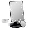 FASCINATE Mirror with Tabletop Stand Stepless 10x Adjustable Black 21-LED Light, Mirror, Dimming, USB/Battery Powered, Magnification, Bright, 180°